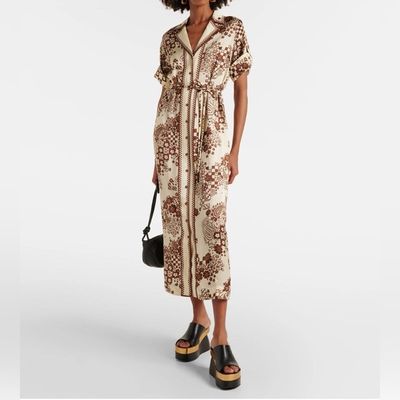 Alémais Vinnie Printed Satin Shirt Dress – Size US 8 (AU 12) - Picture 2 of 6